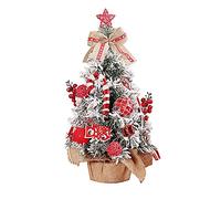 Small Artificial Desktop Christmas Tree with Cloth Bag Base, 19.7 inch Mini Snowflake Christmas Tree Including Christmas Candy Cane, Golden Fruit, Tennis Ball for Home Party Decoration.
