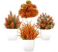 Small Artificial Plants 4 Pack Fake Greenery for Desk Plastic Faux Plants Set of 4 for Home Office Decor for mini Fake Plants 4 Pcs Low Maintenance Indoor Greenery Artificial Desk Plants 4 Pack(White)
