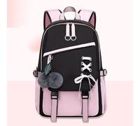 Small Backpack - Backpack For Girls Large Capacity Bookbags For Teens Kids Preppy Aesthetic Book Bag For Elementary Middle High School With Star Pins And Furry Pendant 4+ Years Old (Black)