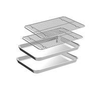 Small Baking Sheet with Rack Set [2 Small Cookie Sheets + 2 Small Baking Racks], CEKEE Stainless Steel Small Baking Pan and Grill Rack - Rust & Warp Resistant & Nonstick, Size 9.33 x 6.96 x 1 Inch