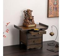 Small Bamboo Altar Table with Retractable Pull-Out Board and Drawer, Puja Table for Buddha Statues, Rituals, Meditation and Home Worship