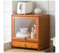 Small Bamboo Kitchen Sideboard Cabinet with Drawer & Doors Freestanding Storage for Bottles Dishes & Bowls Console Dining Cupboard 42x45cm/16.5x17.7in