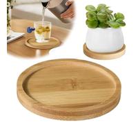 Small Bamboo Saucers, Round Bamboo Coaster Plant Drainage Tray, Plant Pot Tray Drainage Tray for Succulent, Cactus, Small Plants, Home Decor Accessories
