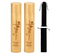 Small Bamboo Scattering Urns for Human & Pet Ashes 9-Inch Biodegradable Cremation Tubes Keepsake with 2 Velvet Pouches, Engraved Rose Cross & Remembrance Memorial Gift Set(Rose Cross)