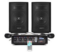 Small Band PA System with 2x 8-Inch Passive Speakers, 4-Channel Mixer Amplifier, Bluetooth, and Cables - Ideal PA System for Singers, Bands, Churches, and Live Events