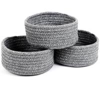 Small Basket, Set of 3 Small Woven Baskets, Rope Baskets for Gifts, Cute Mini Tiny Baskets for Organizing Decor Nursery, Decorative Boho Round Storage Basket Bathroom Organization Bin (Grey)