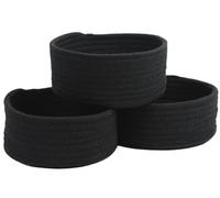 Small Basket, Set of 3 Woven Baskets, Cotton Rope Small Baskets for Organizing, Cute Mini Tiny Storage Basket for Gifts, Decorative Boho Round Bathroom Organization Bin (Black)