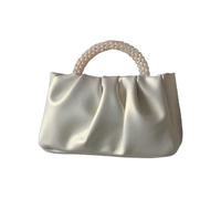 Small Batch Handbag With Shiny Pearl Pleated Cloud Design Wristlet Tote Shoulder And Crossbody (White One Size)