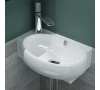 Mai & Mai Bathroom Sink Basin Wall Mounted Wash Basin | Ceramic Small White | Modern Design Bathroom Vessel Sink | WDH：42x28x15cm | Nano-Coating Tap Hole on The Left Guest Toilet Brüssel001R