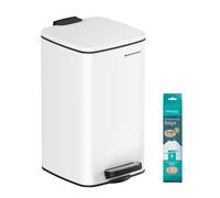 Small Bathroom Pedal Bin with Lid, Soft-Close Steel Waste Bin for Small Spaces, White