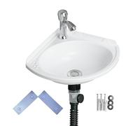 Small Bathroom Sink Wall Mount Bathroom Corner, Triangular wash Basin No-Drill Installation Self-Adhesive 12 x 12 in with 1.26 in Faucet Hole, Mini Plastic Rv Sink