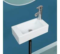 Small Bathroom Sink Wall Mount Bathroom Sink, No-Drill Installation Self-Adhesive Sink 15.74 x 7.87 Inch with 1.26 Inch Faucet Hole, Mini Plastic Sink for Home, Dorm, RVs