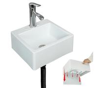Small Bathroom Sink Wall Mount Bathroom Wash Basin, Bathroom Vessel Above Counter Rectangular No-Drill Installation Self-Adhesive 13 x11.5 Inch Rv Sink Plastic for Home