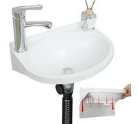 Small Bathroom Sink Wall Mount Bathroom Wash Basin, No-Drill Installation Self-Adhesive 15.7 x 11 Inch with 1.26/0.86 Inch Faucet Hole, Mini Rv Sink Plastic for Home, Dorm, Garage