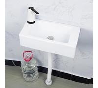 Small Bathroom Sink with Water Pump,White Plastic Sink,Wall Mounted Basin,40x20x11cm/33.5x29x13cm(WxDxH),for Lavatory, Bathroom, Vanity Unit (A)