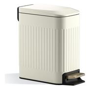 Small Bathroom Trash Can with Lid Soft Close-6L/1.6 Gal Slim Step Garbage Can-Metal Pedal Wastebasket-Narrow Rectangle Garbage Container Bin for Corner Office, Bedroom, Toilet, Live Room-Beige