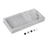 Small Bathroom Vanity Silicone Tray for Counter, Rectangle Dish Soap and Sponge Holder for Kitchen Sink, Perfume Organizer for Dresser, Marble Grey