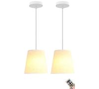 Small Battery Operated Pendant Light with Rechargeable Bulb & Remote, Not Hardwired Kitchen Island Fabric Pendant Light, Dimmable and Timable White Hanging Lights for Living Room Dining Table Bedroo