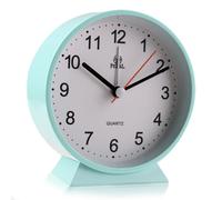 Small Bedside Analogue Alarm Clock with Night Light for Office Bedroom School Travel Heavy Sleeper Super Silent Non Ticking Round Metal Desk Clocks Battery Powered for Elderly Adults Child (Green)