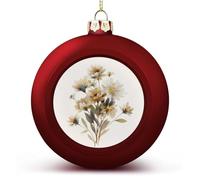 Small Beige Wildflower Cluster Christmas Ball Ornaments Shatterproof Hanging Red Xmas Tree Balls for Christmas Tree Decoration Holiday Wedding Party