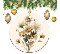 Small Beige Wildflower Cluster Christmas Tree Hanging Ornaments,2 Pieces, 7.2CM Round Double-Sided