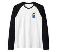Small Being Extraterrestrial with Peace Sign Raglan Baseball Tee
