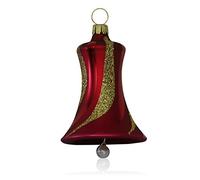 Small bells with mallets, dark red, matt, with décor, 3 pieces, Christmas tree decorations, hand-blown, hand decorated Lauschaer, the original glass