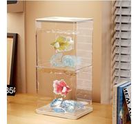 Small Betta Fish Tank, 2-Pack 0.3 Gallon Mini Aquarium with Adjustable Base Light & Gravels & Resin Crystal, Acrylic Fish Bowl for Desk Homes or Offices, Ideal for Beta Fish,Goldfish (White -2 Pack)