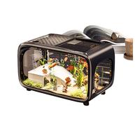 Small Betta Fish Tank Aquarium - Bowl With Cover, Mini Aquatic Container For Shrimp Snails Turtles Planting | Ideal Home Office Living Room Desk Display Aquarium Landscape Decorati