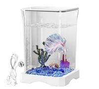 Small Betta Fish Tank - Clear Aquarium, Mini Lighted Bowl | Portable Water Container with Feeding Port for Shrimp Spider Crab Plant Setup Home Decor Small Pet Habitat Kids Desk