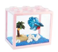 Small Betta Fish Tank, Stackable Mini Aquarium Tank Kit with Aquarium Gravel Pearl Decoration, 3/5 Gallon Fish Bowl Tiny Cube Tank for Seaweed Balls Sea Monkeys,Pink