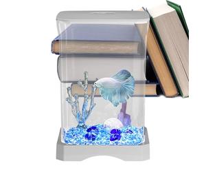 Small Betta Fish Tank With LED Light, Tabletop Aquarium, 4K HD Desk Fish Tank, Modern Stylish Fishs Tanks With Clear Glass, Aquarium Ornamental For Home, Kitchen, Study Room