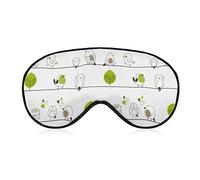 Small Birds on Line Sleep Mask Blindfold Green Leaves Adjustable Super-Smooth Soft Eye Mask Cover for Men Women Travel and Nap