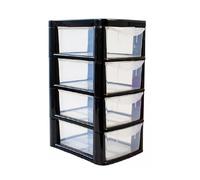 Small Black 4 Drawer Plastic Office Storage Unit - Desktop Stationery Organiser - 4 Tier Tower Storage Unit With Drawers - Storage For Home, Office, Toys, Crafts, Stationery, Cosmetics.
