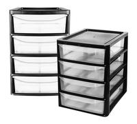 Small Black A4 Desktop Bedside Table Top Storage Unit Organiser With 4 Clear Drawers For Home Office & Schools