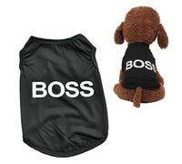Small Black Boss Dog Vest Pet Puppy Cat Kitten Clothes Tank Top 4 Sizes T Shirt Breathable Tee Fancy Dress Clothing Outfit T-Shirt Size S