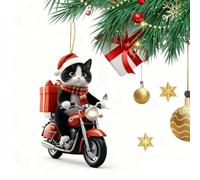 Small Black Cat Christmas Decorations Mini Acrylic Animal Christmas Ornament Funny Cats Driving A Motorcycle Ornaments Xmas Tree for Santa Craft Present House Wreath Party Bag for Cat Lovers