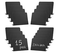 Small Black Chalkboard Signs, 15 Pack Erasable Rectangle Blackboard Chalk Board Signs, 10x7.5 cm Black Message Board Signs, Double Sided PVC Food Labels for Party Table Numbers