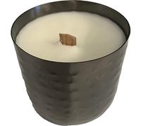 Small Black Dimpled Stainless Steel Pot Candle with Wood Wick (White Soy Wax) - Vanilla Fragrance