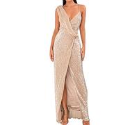 Small Black Dress Elegant with Sleeves Women's Banquet Design Sense Single Shoulder Sequins Gold Evening Dresses Women's Fishtail Dresses Wedding Dress Halloween Women, gold, S