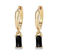 Small Black Drop Hoop Earrings, 14K Gold Dangle Sleeper Earrings for Girls - Hypoallergenic, 2PCS
