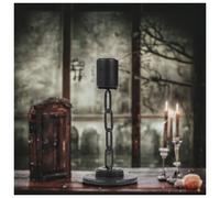 (Small) Black Metal Chain Link Design Candle Holder with Wooden Stand