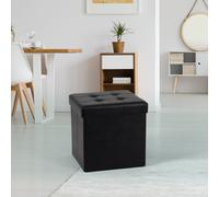 (Small, Black) Single Double Ottoman Foldable Storage Box Footstool Seat Faux Leather