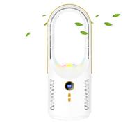 Small Bladeless Fan - 5 Speed Adjustment Quiet Bladeless Fan | USB Rechargeable 1800mAh Air Blower Night Light for Office RV Car Dorm Living Room Home Camping Outdoor Bedroom