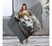 Small Blanket Golden Crowned White Lion Flannel Blanket Blanket Queen Size Easter Throw Blanket(125x150cm)