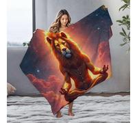Small Blanket Lion In Meditation Pose With Celestial Background Flannel Blanket Blanket Queen Size Easter Throw Blanket(150x200cm)
