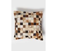 Small Block Check Brown & Cream Leather Cushion 45 x 45 cm