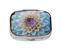 Small Blue Dahlia Flower Printed Pill Organizer Daily,Portable Metal Travel Pill Case Box for Purse and Pocket