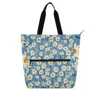 Small Blue Daisies Kids Tote Bag Piano Book Bag for Kids Students Adults, Gothic Large Children Activity Bag Art Tote Bag with Zipper for School Shopping Beach Rainbow school supplies