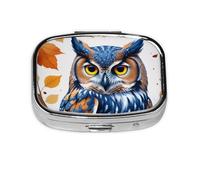 Small Blue Owl Printed Pill Organizer Daily,Portable Metal Travel Pill Case Box for Purse and Pocket